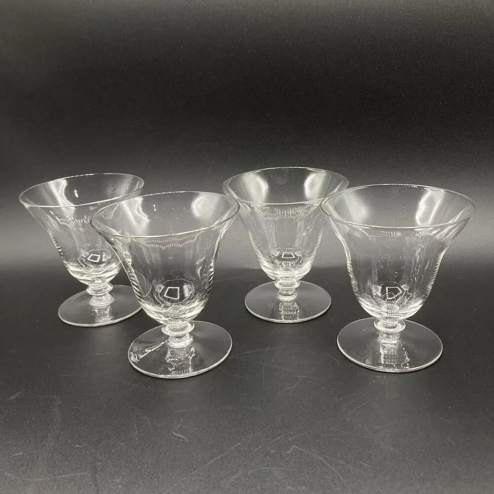 4 Set Vintage Kusak Cut Glass Works Oyster Fruit Cocktail Glasses Czech 3 3/8